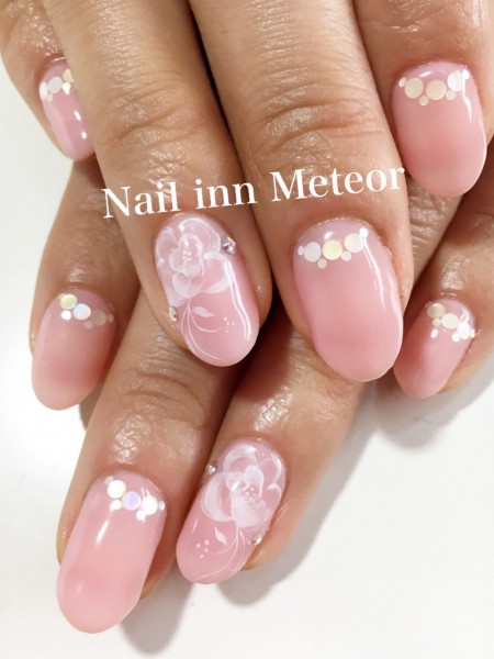 定額ネイル プチプラから ピンク 花 ホログラム Nail Inn Meteor 大府市のネイルサロン